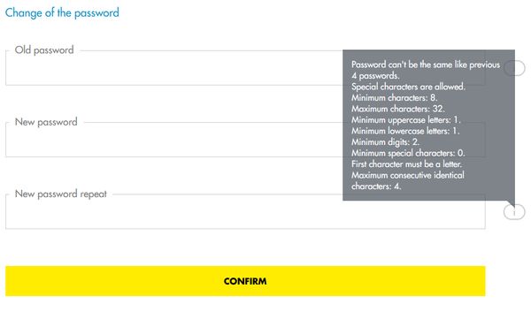 Raiffeisen Bank Serbia dumb password rule screenshot